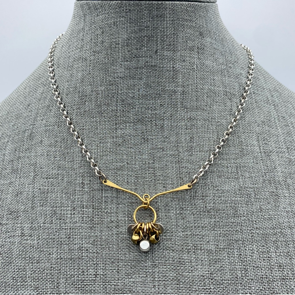 Marjorie Baer Sf Mixed Metal Modernist Station Pendant Chain Necklace Artisan